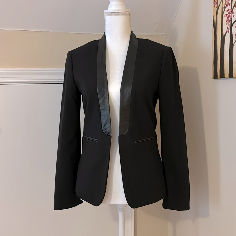 H&M Faux Leather Trim Fitted Blazer | Size 8